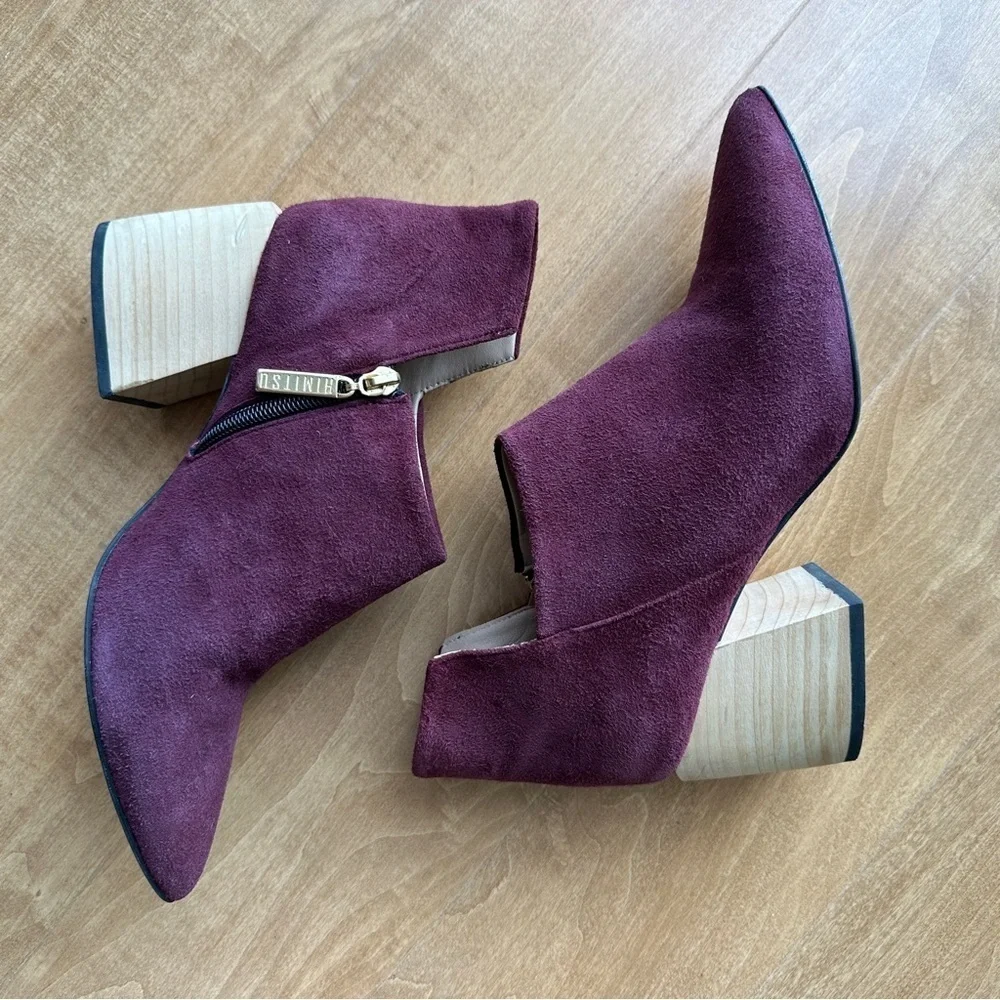 Himitsu Burgundy Suede Pointed Toe Ankle Booties, Size 39